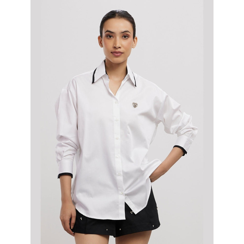 Pallavi Swadi White Tuxedo Small Swarovski Heart Shirt