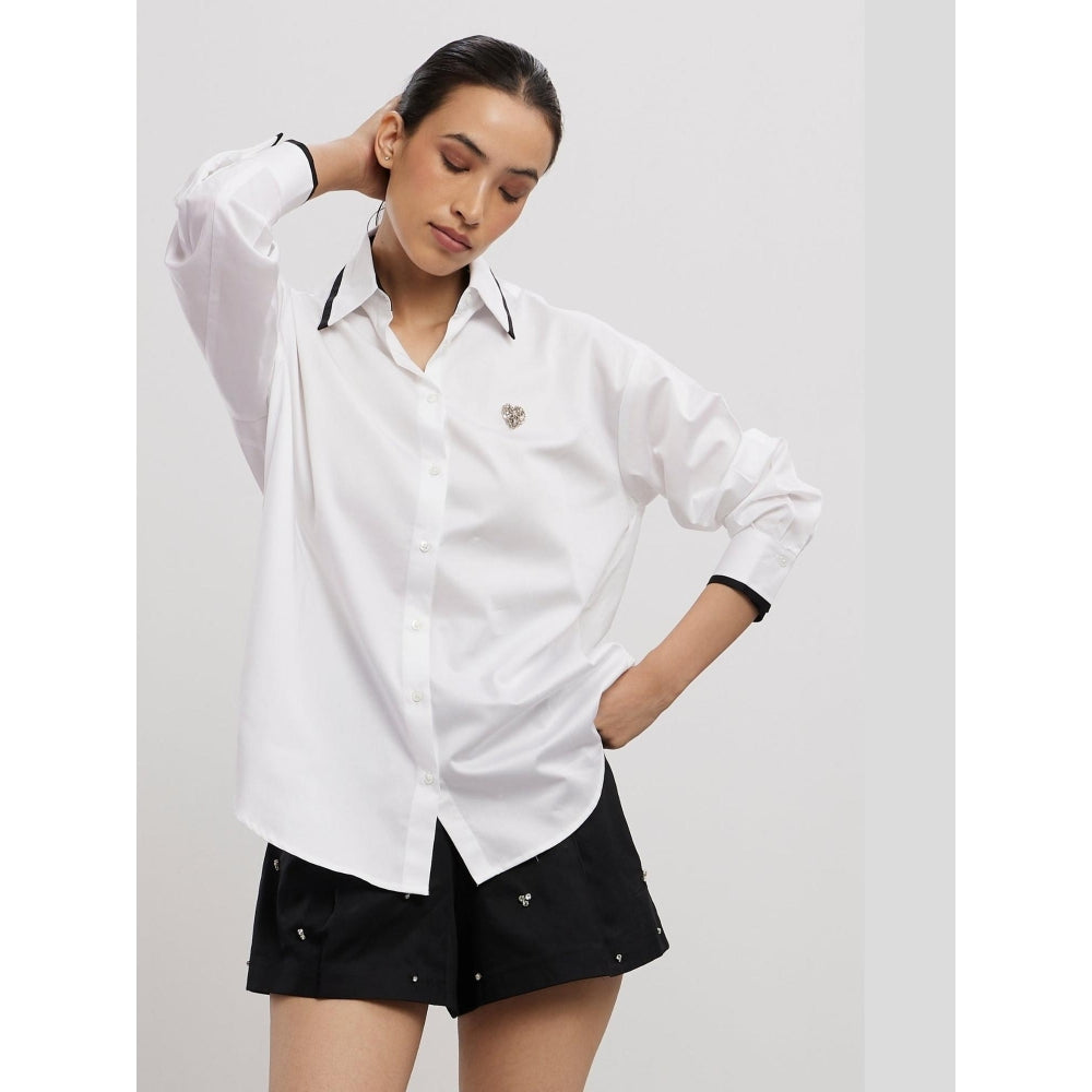 Pallavi Swadi White Tuxedo Small Swarovski Heart Shirt