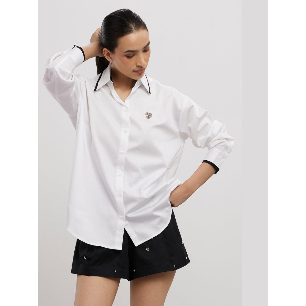Pallavi Swadi White Tuxedo Small Swarovski Heart Shirt