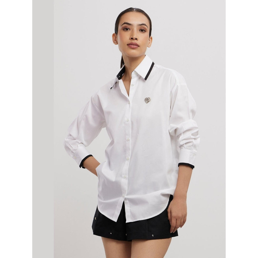 Pallavi Swadi White Tuxedo Small Swarovski Heart Shirt