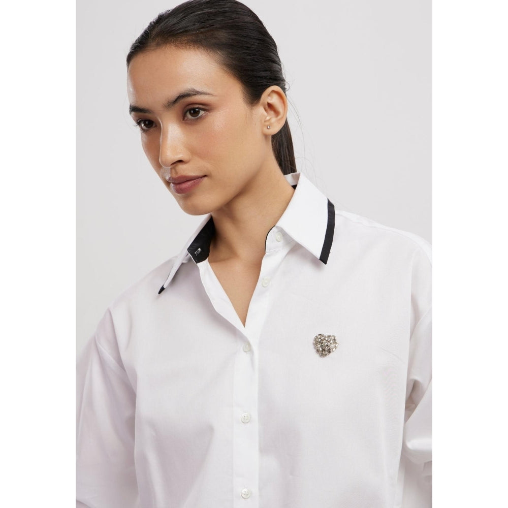 Pallavi Swadi White Tuxedo Small Swarovski Heart Shirt