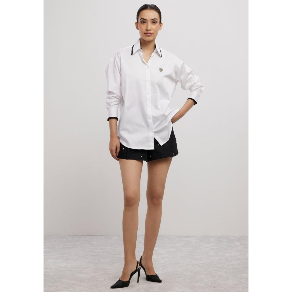 Pallavi Swadi White Tuxedo Small Swarovski Heart Shirt