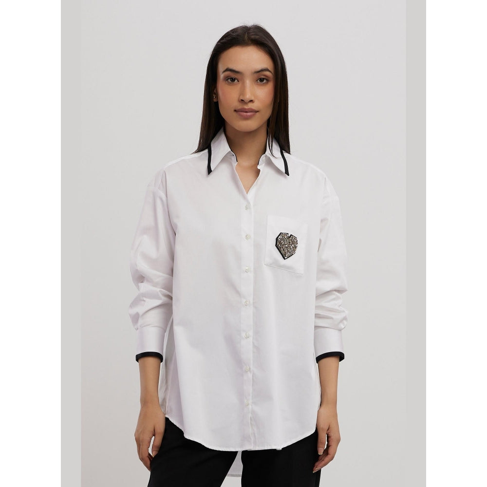 Pallavi Swadi White Tuxedo Big Swarovski Heart Shirt