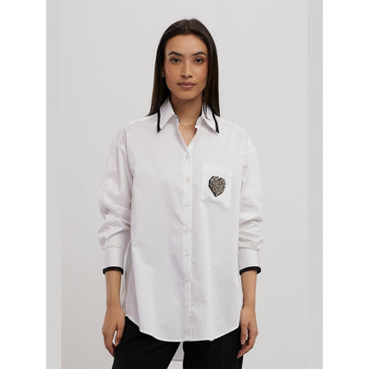 Pallavi Swadi White Tuxedo Big Swarovski Heart Shirt