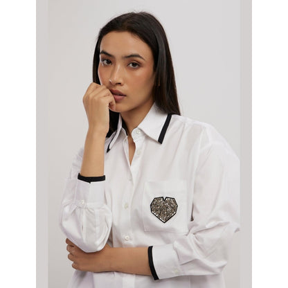 Pallavi Swadi White Tuxedo Big Swarovski Heart Shirt