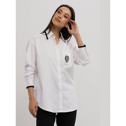 Pallavi Swadi White Tuxedo Big Swarovski Heart Shirt