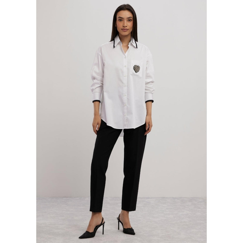 Pallavi Swadi White Tuxedo Big Swarovski Heart Shirt