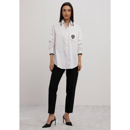 Pallavi Swadi White Tuxedo Big Swarovski Heart Shirt