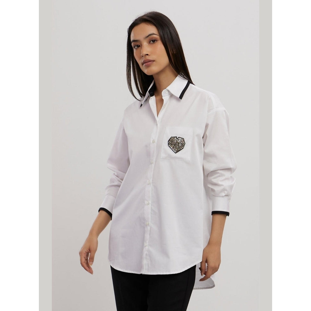 Pallavi Swadi White Tuxedo Big Swarovski Heart Shirt