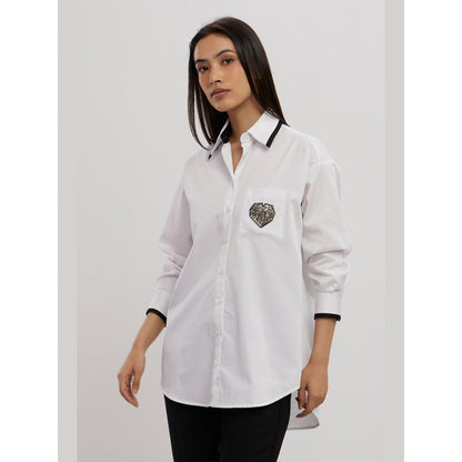 Pallavi Swadi White Tuxedo Big Swarovski Heart Shirt