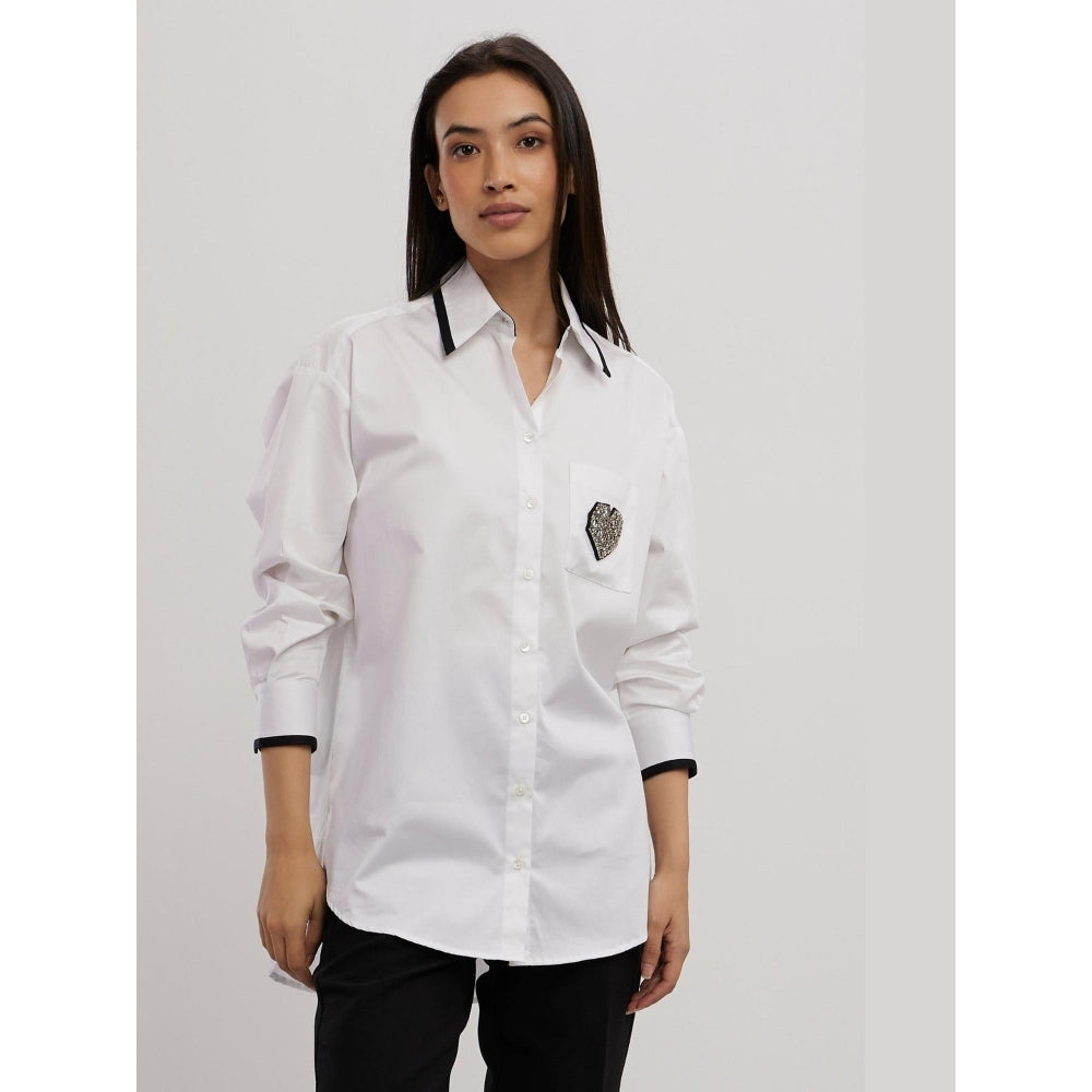 Pallavi Swadi White Tuxedo Big Swarovski Heart Shirt