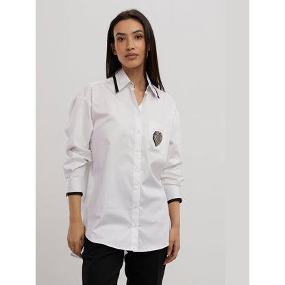 Pallavi Swadi White Tuxedo Big Swarovski Heart Shirt