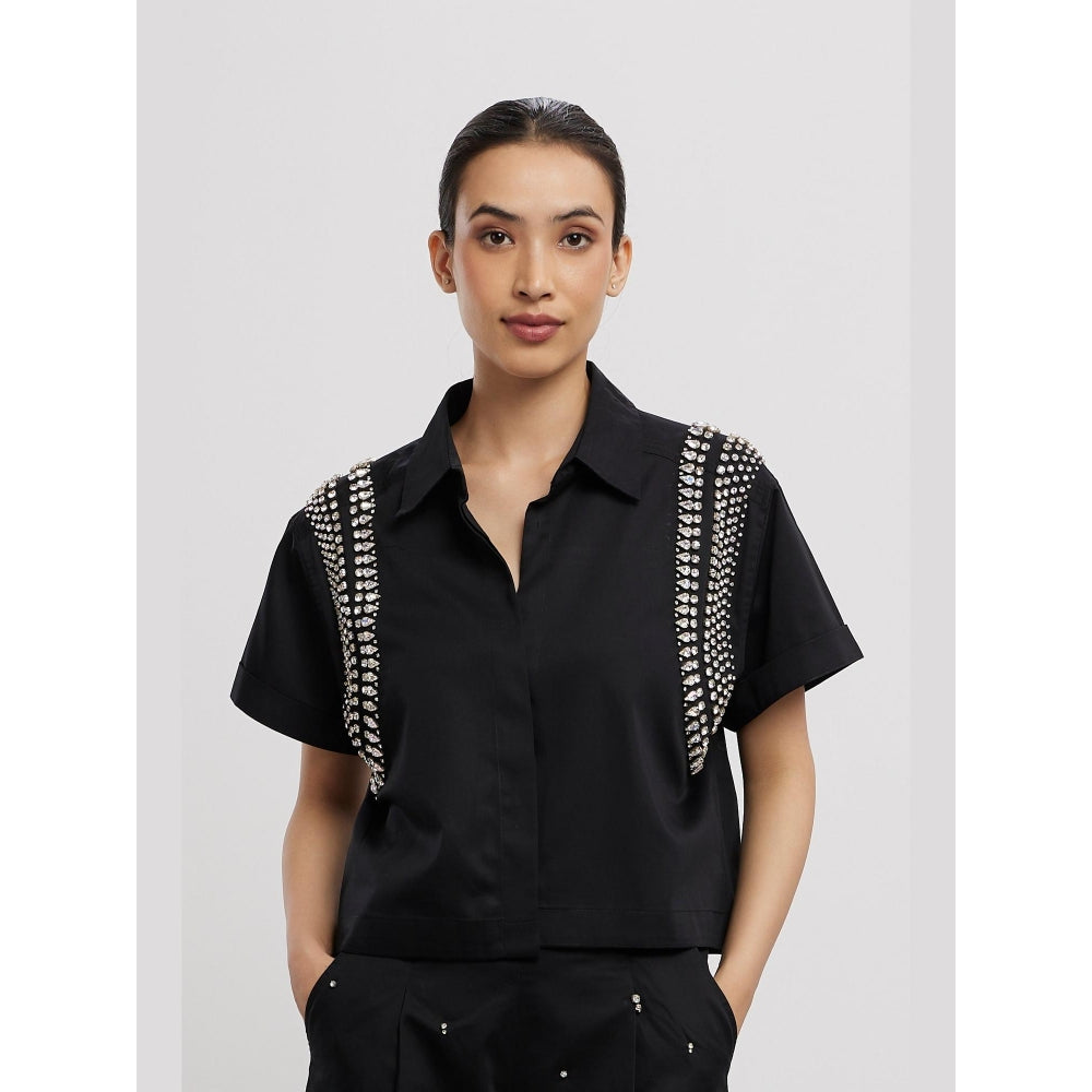 Pallavi Swadi Black Swarovski Button Up Shirt