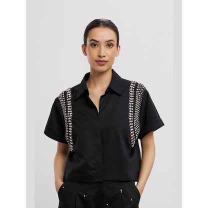 Pallavi Swadi Black Swarovski Button Up Shirt