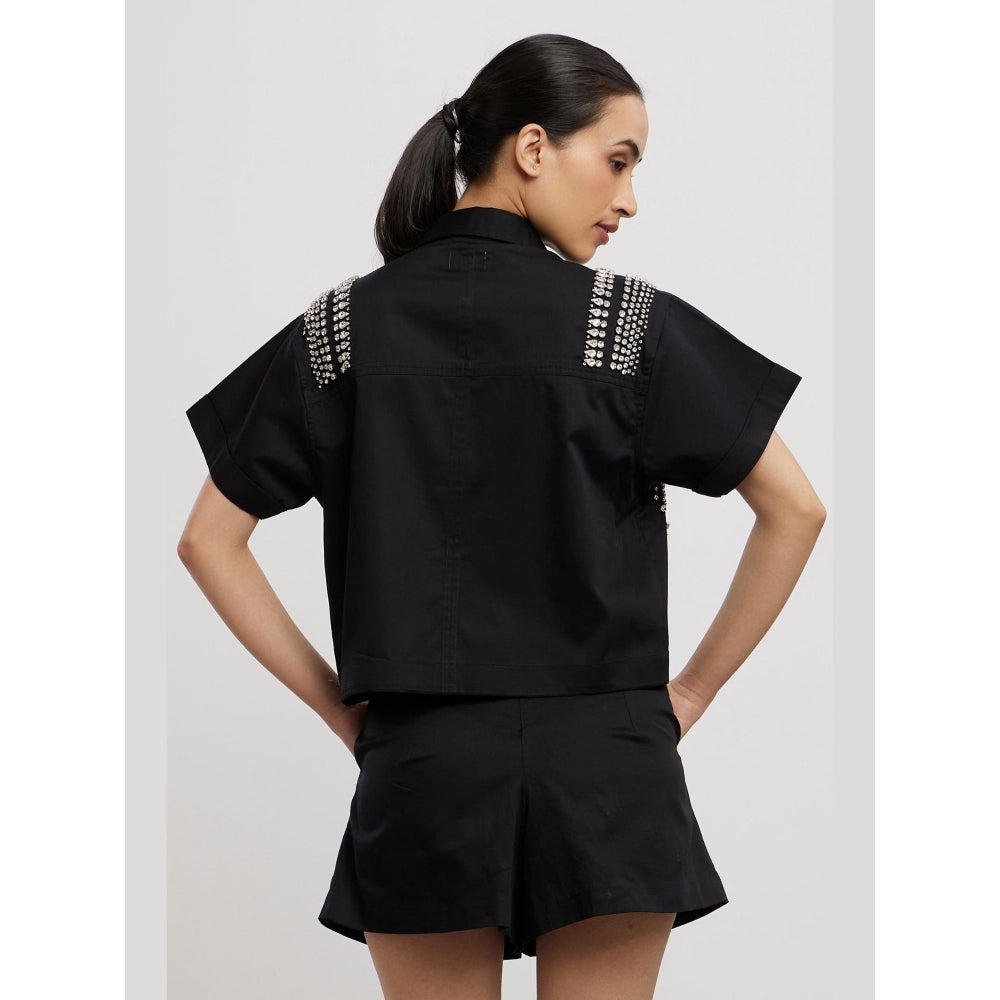 Pallavi Swadi Black Swarovski Button Up Shirt