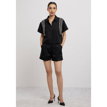 Pallavi Swadi Black Swarovski Button Up Shirt