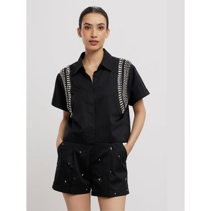 Pallavi Swadi Black Swarovski Button Up Shirt