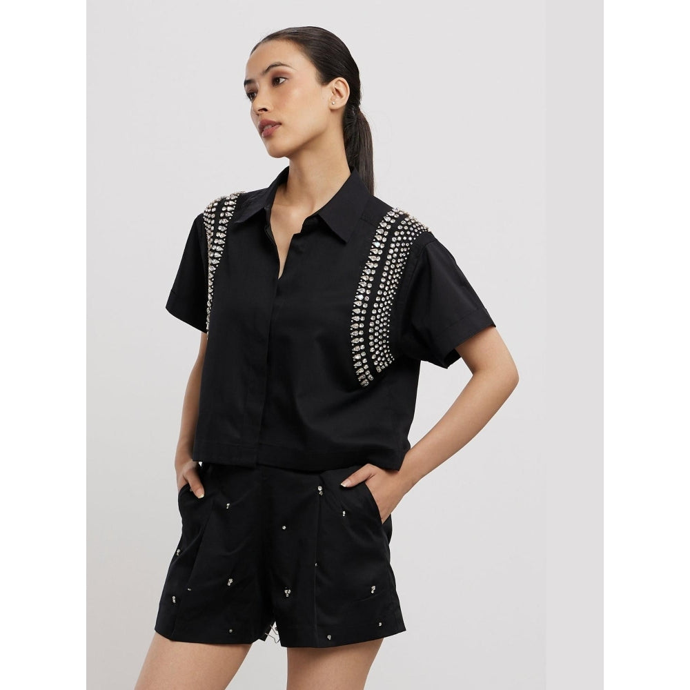 Pallavi Swadi Black Swarovski Button Up Shirt