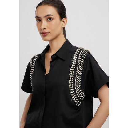 Pallavi Swadi Black Swarovski Button Up Shirt