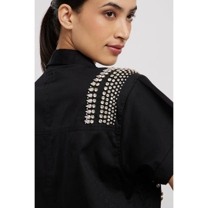 Pallavi Swadi Black Swarovski Button Up Shirt