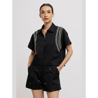 Pallavi Swadi Black Swarovski Button Up Shirt