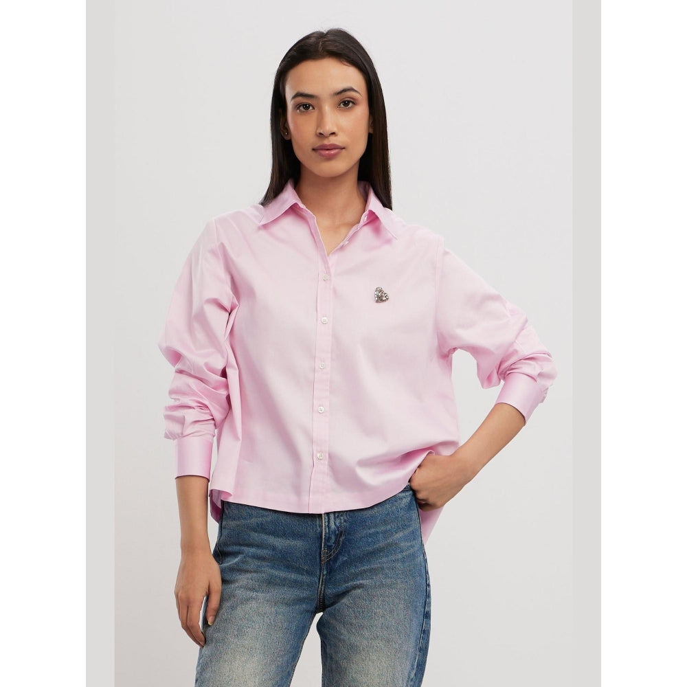 Pallavi Swadi Pink Pastel Swarovski Heart Crop Shirt