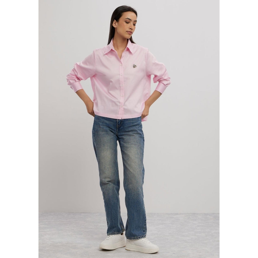 Pallavi Swadi Pink Pastel Swarovski Heart Crop Shirt