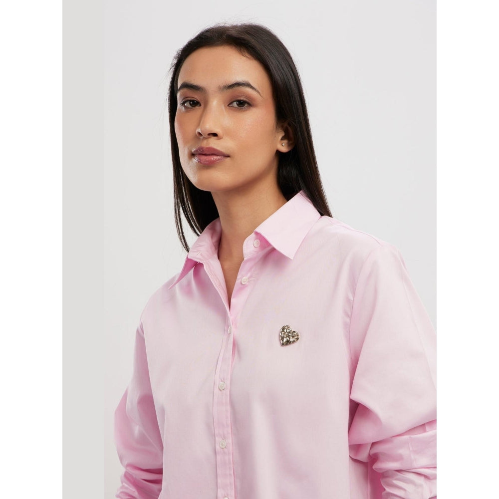 Pallavi Swadi Pink Pastel Swarovski Heart Crop Shirt