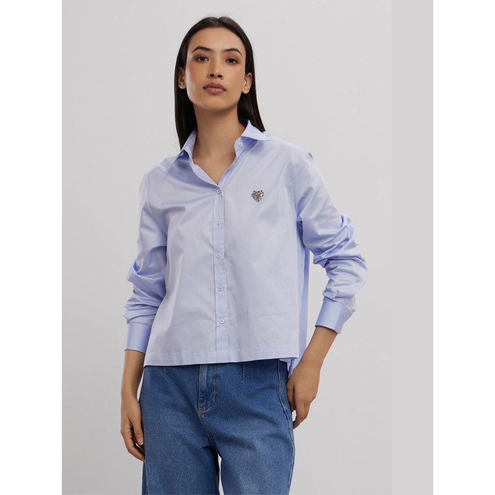 Pallavi Swadi Sky Blue Swarovski Heart Crop Shirt