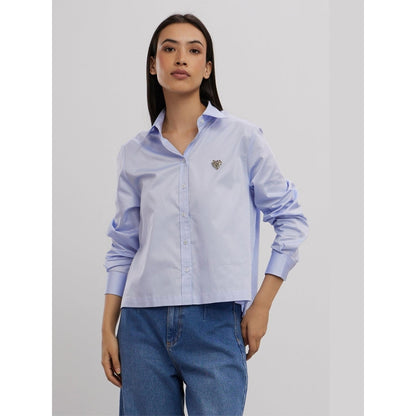 Pallavi Swadi Sky Blue Swarovski Heart Crop Shirt