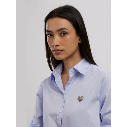 Pallavi Swadi Sky Blue Swarovski Heart Crop Shirt
