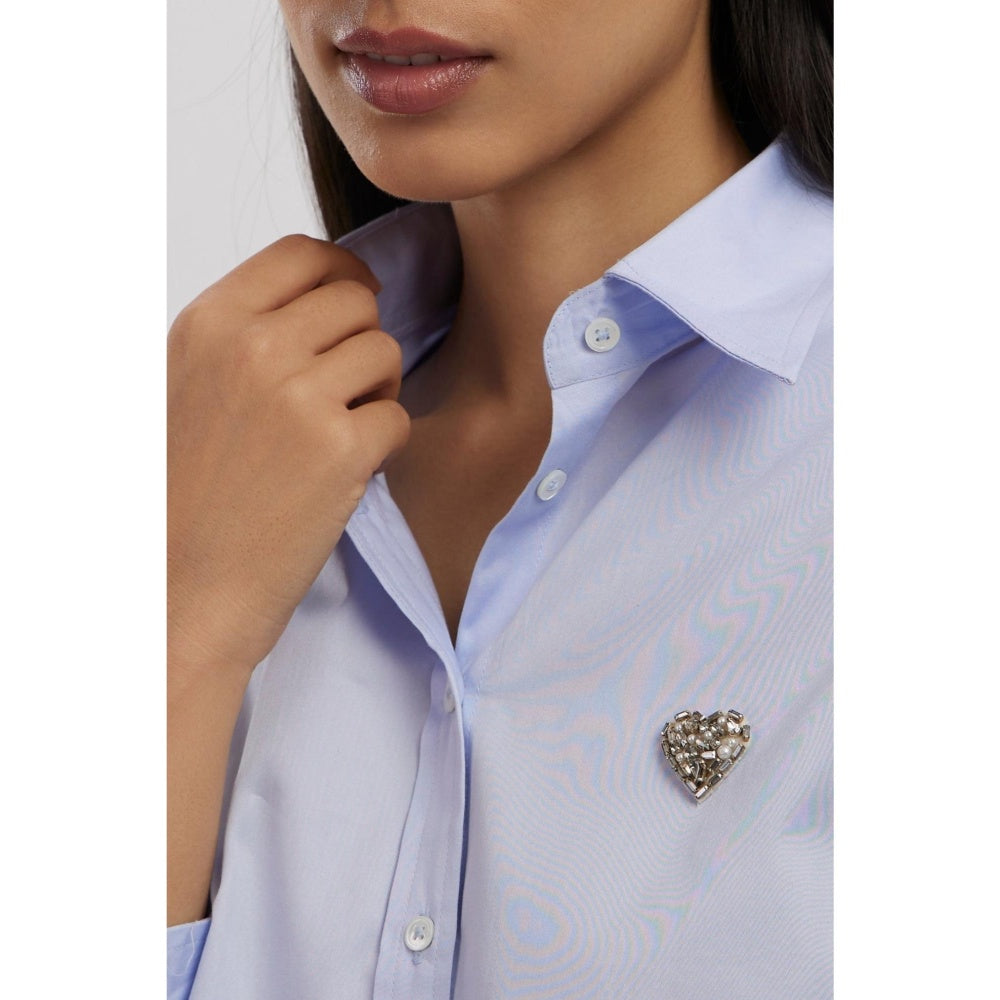 Pallavi Swadi Sky Blue Swarovski Heart Crop Shirt