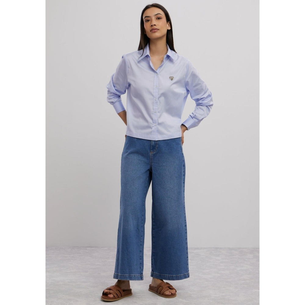Pallavi Swadi Sky Blue Swarovski Heart Crop Shirt