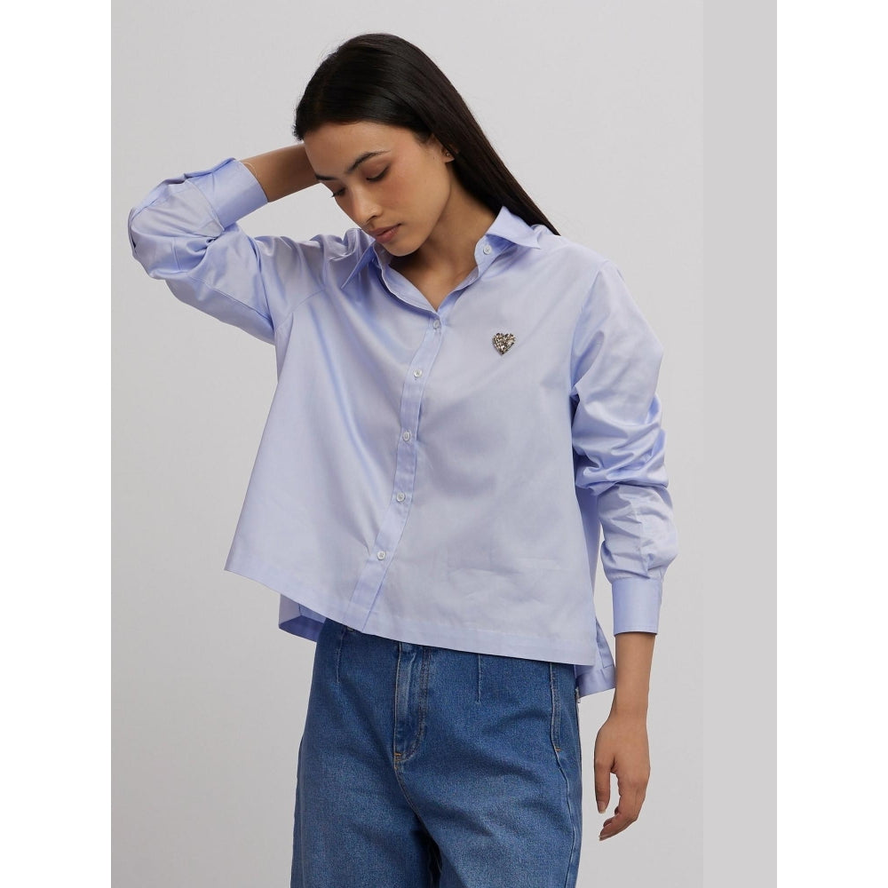 Pallavi Swadi Sky Blue Swarovski Heart Crop Shirt