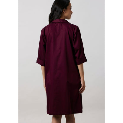 Pallavi Swadi Burgundy Collar Pocket Swarovski Shirt Dress