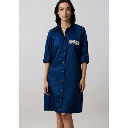 Pallavi Swadi Midnight Blue Pocket Swarovski Shirt Dress