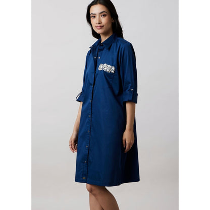 Pallavi Swadi Midnight Blue Pocket Swarovski Shirt Dress
