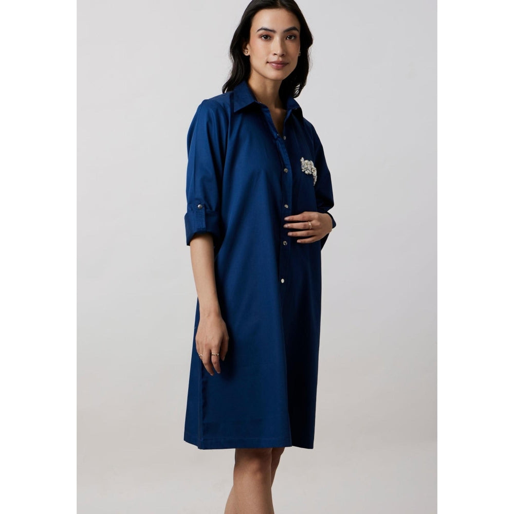 Pallavi Swadi Midnight Blue Pocket Swarovski Shirt Dress