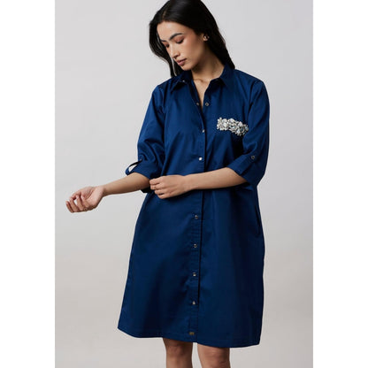 Pallavi Swadi Midnight Blue Pocket Swarovski Shirt Dress