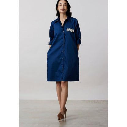 Pallavi Swadi Midnight Blue Pocket Swarovski Shirt Dress
