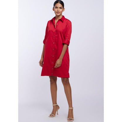 Pallavi Swadi Red Pima Cotton Shirt Dress