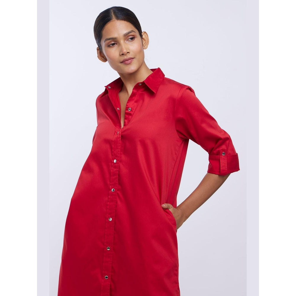 Pallavi Swadi Red Pima Cotton Shirt Dress