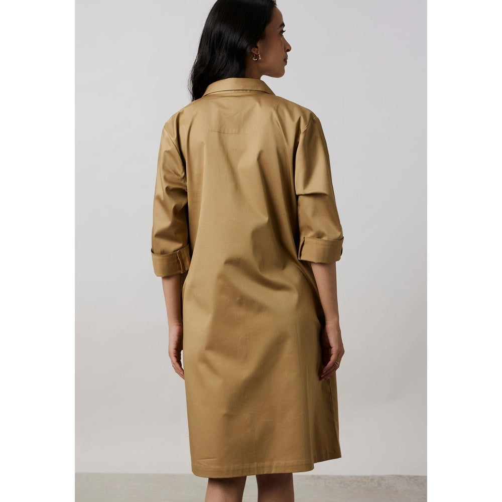 Pallavi Swadi Sand Collar Pocket Swarovski Shirt Dress