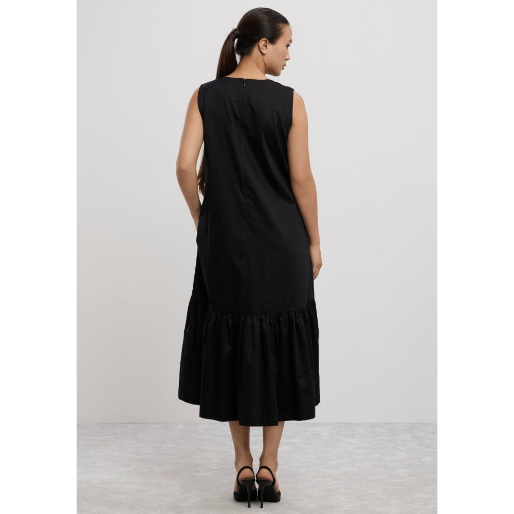 Pallavi Swadi Black Big Swarovski Heart Frill Dress Long