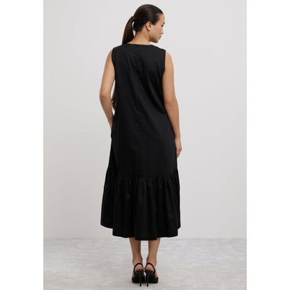 Pallavi Swadi Black Big Swarovski Heart Frill Dress Long