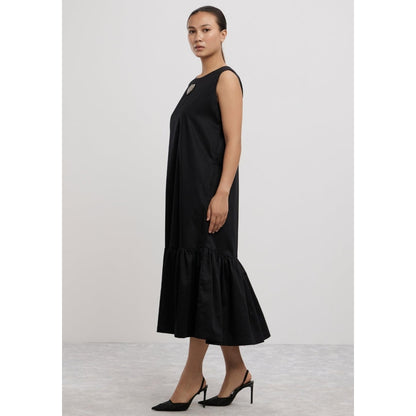 Pallavi Swadi Black Big Swarovski Heart Frill Dress Long