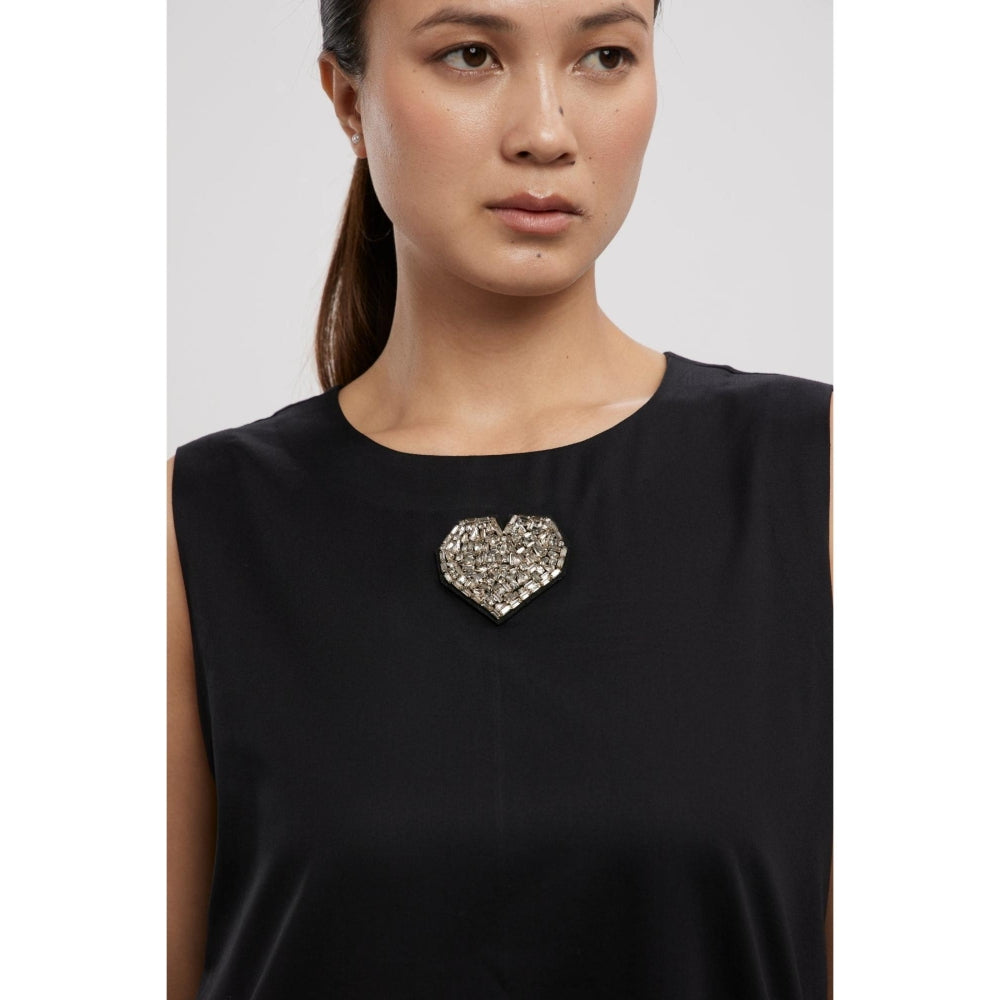 Pallavi Swadi Black Big Swarovski Heart Frill Dress Long