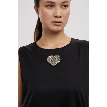 Pallavi Swadi Black Big Swarovski Heart Frill Dress Long