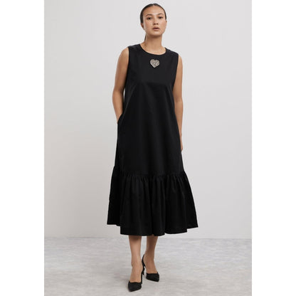 Pallavi Swadi Black Big Swarovski Heart Frill Dress Long
