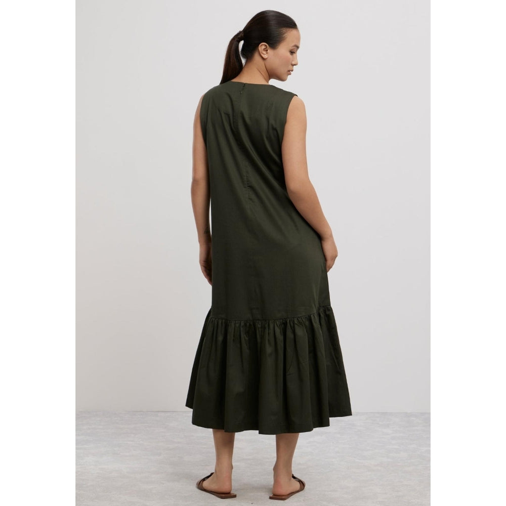 Pallavi Swadi Olive Frill Long Dress with Small Swarovski Heart